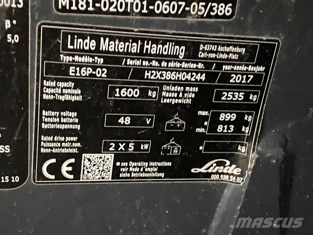 Linde E16P-02 شاحنات ذات رافعات شوكية تعمل بالكهرباء