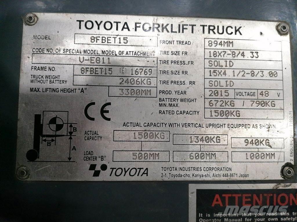 Toyota 8FBET15 شاحنات ذات رافعات شوكية تعمل بالكهرباء