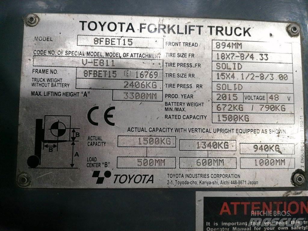 Toyota 8FBET15 شاحنات ذات رافعات شوكية تعمل بالكهرباء