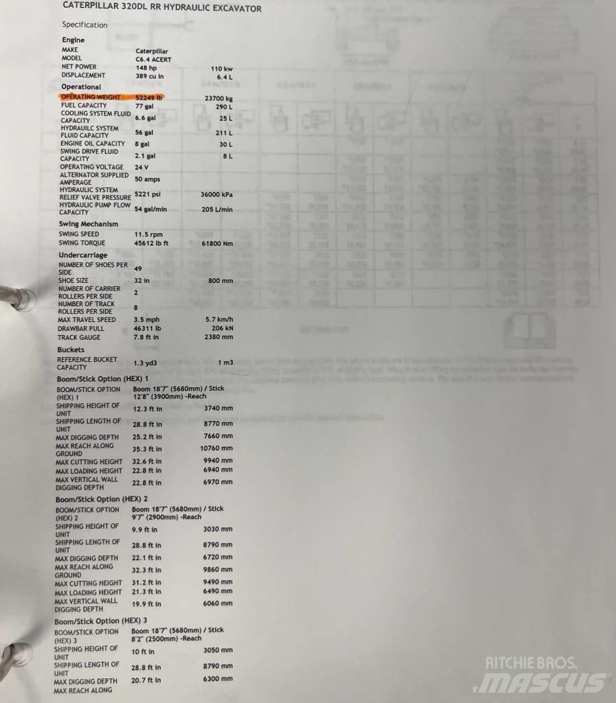 CAT 320 D L حفارات زحافة