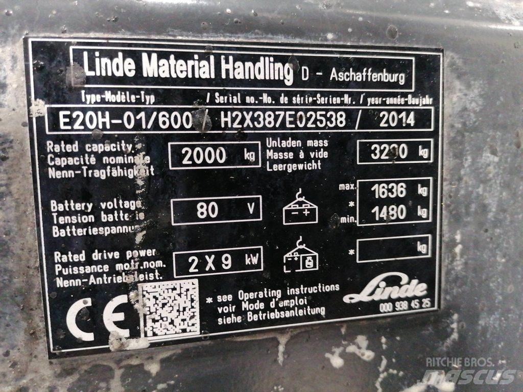 Linde E20H-01/600 شاحنات ذات رافعات شوكية تعمل بالكهرباء