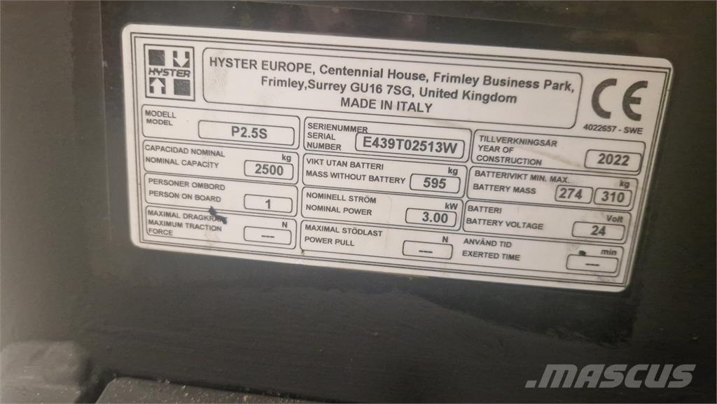 Hyster P2.5S معدات التكديس الجوالة