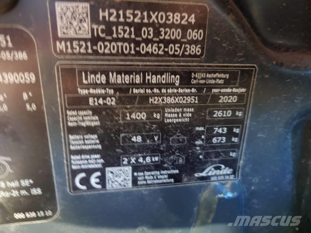 Linde E14/386 شاحنات ذات رافعات شوكية تعمل بالكهرباء