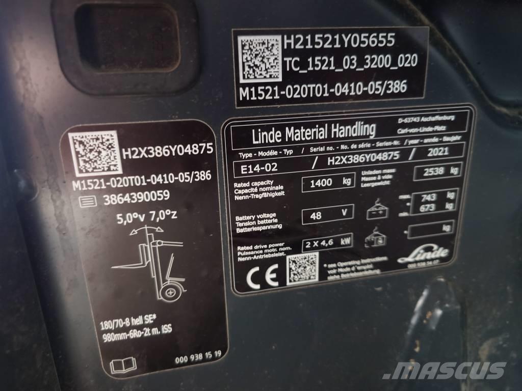 Linde E 14/386-02 شاحنات ذات رافعات شوكية تعمل بالكهرباء