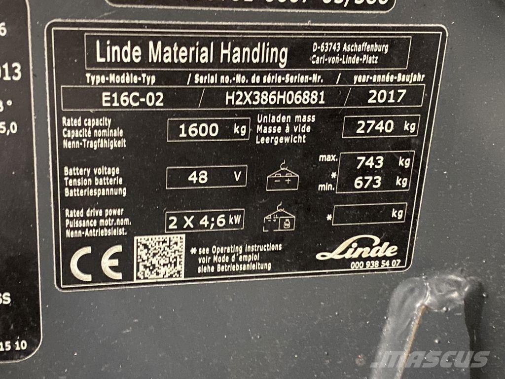 Linde E16C-02 شاحنات ذات رافعات شوكية تعمل بالكهرباء