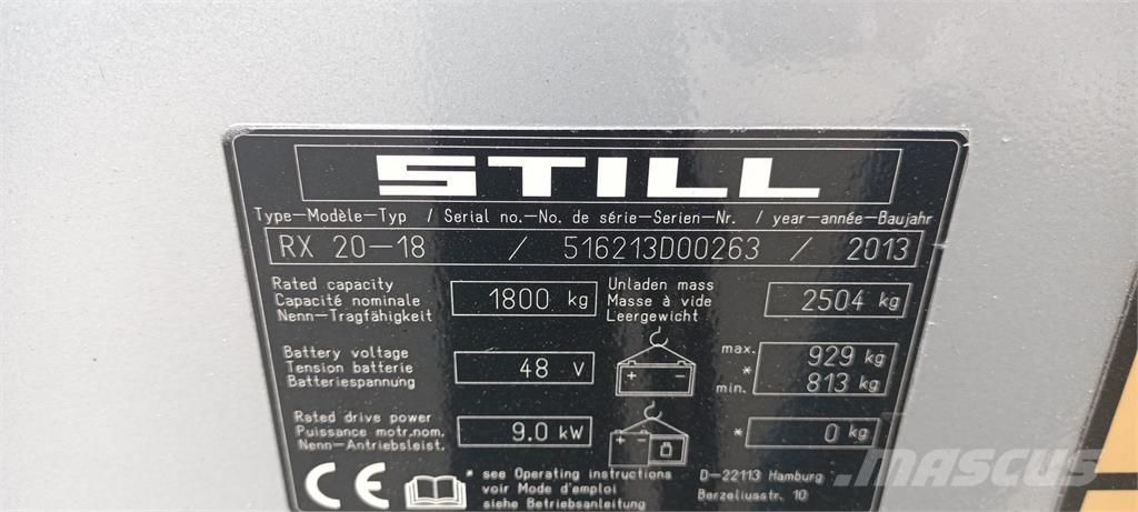 Still RX20-18 شاحنات ذات رافعات شوكية تعمل بالكهرباء