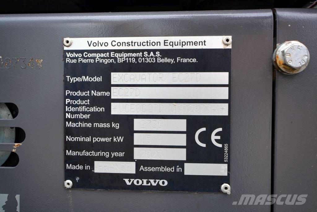 Volvo EC 27 D حفارات صغيرة أقل من 7 طن (حفارات صغيرة)