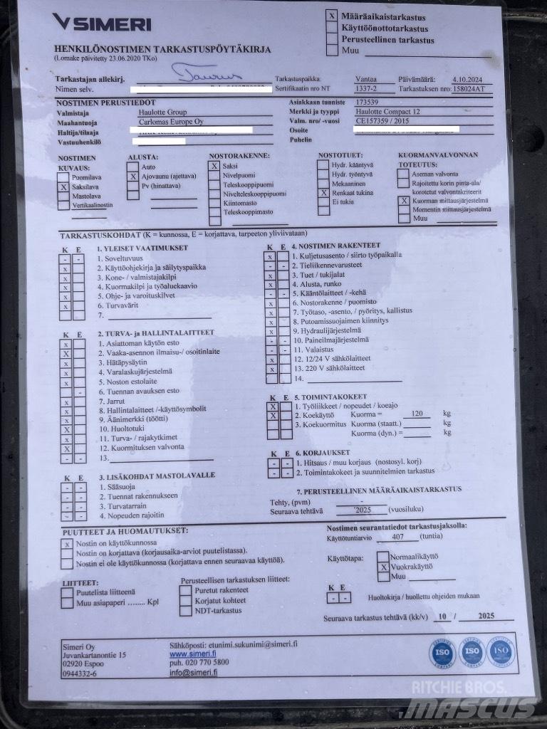 Haulotte Compact 12 رافعات مقصية الشكل