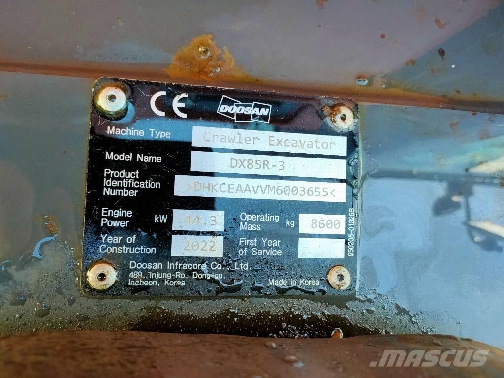 Doosan DX85R-3 حفارات صغيرة أقل من 7 طن (حفارات صغيرة)