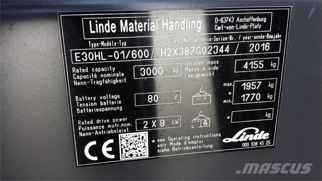 Linde E30/600HL شاحنات ذات رافعات شوكية تعمل بالكهرباء