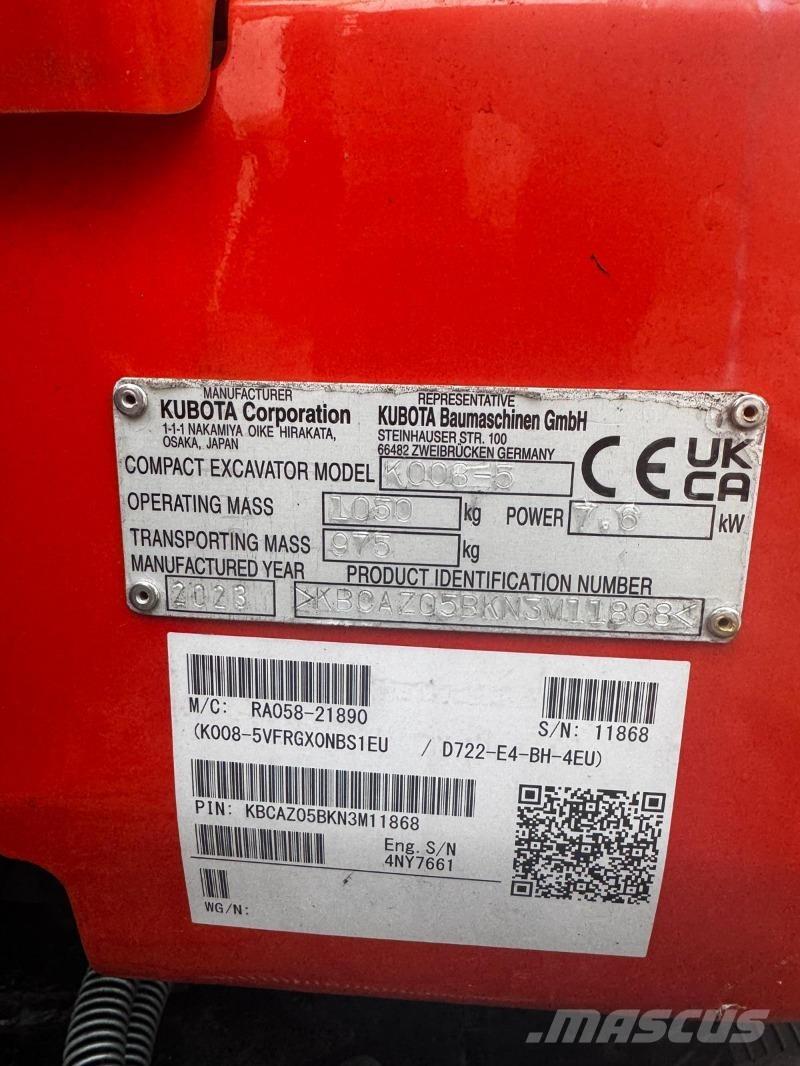 Kubota K008-5 حفارات صغيرة أقل من 7 طن (حفارات صغيرة)