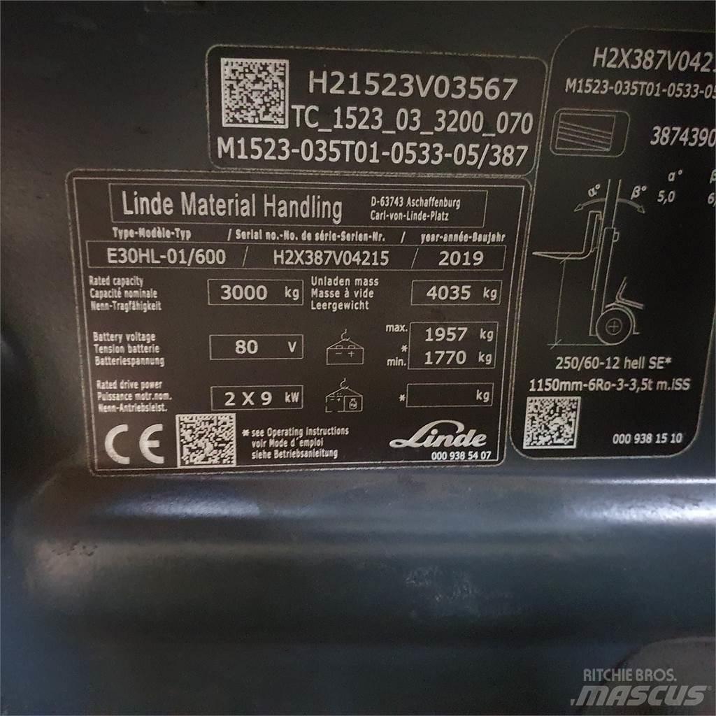 Linde E30/600HL شاحنات ذات رافعات شوكية تعمل بالكهرباء