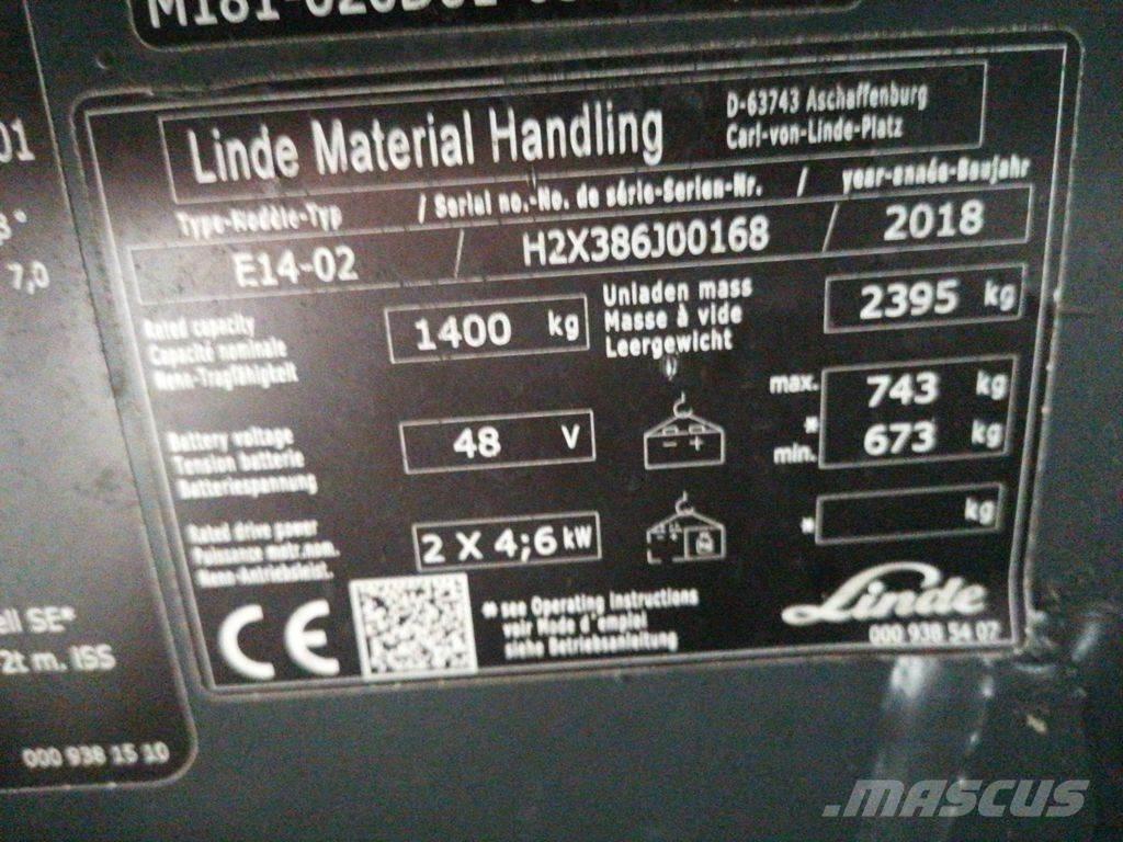 Linde E14-02 شاحنات ذات رافعات شوكية تعمل بالكهرباء