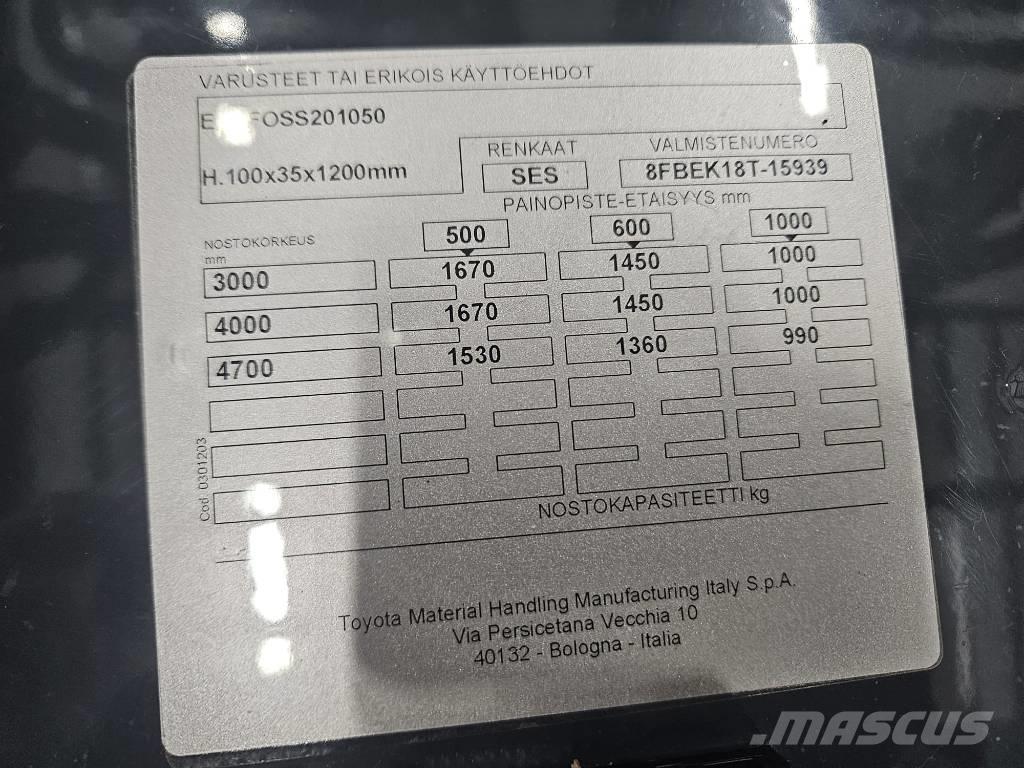 Toyota 8 FBEK 18 T شاحنات ذات رافعات شوكية تعمل بالكهرباء