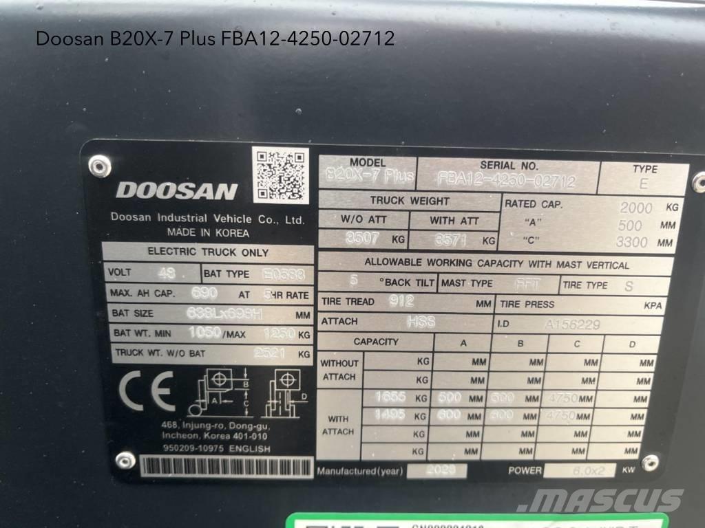 Doosan B 20 X-7 Plus شاحنات ذات رافعات شوكية تعمل بالكهرباء