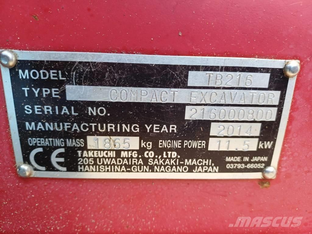 Takeuchi TB 216 حفارات صغيرة أقل من 7 طن (حفارات صغيرة)