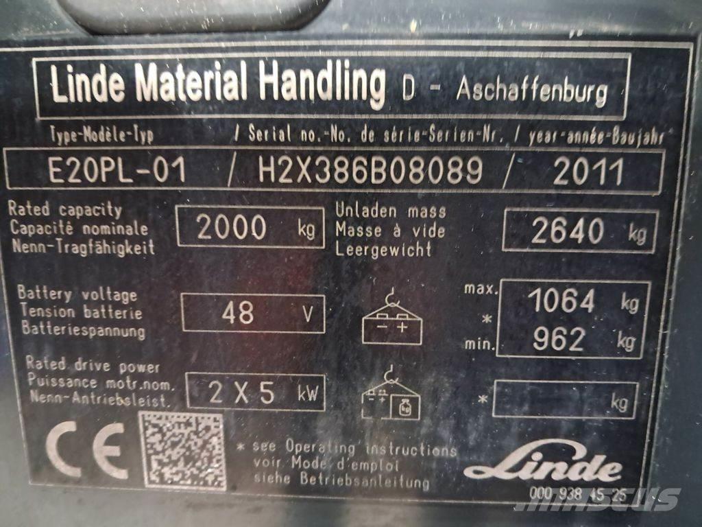 Linde E20PL-01 شاحنات ذات رافعات شوكية تعمل بالكهرباء
