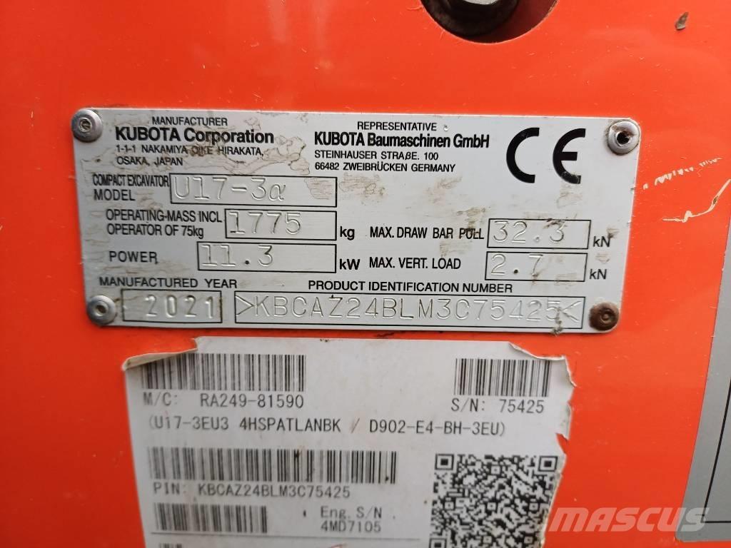 Kubota U 17-3 حفارات صغيرة أقل من 7 طن (حفارات صغيرة)