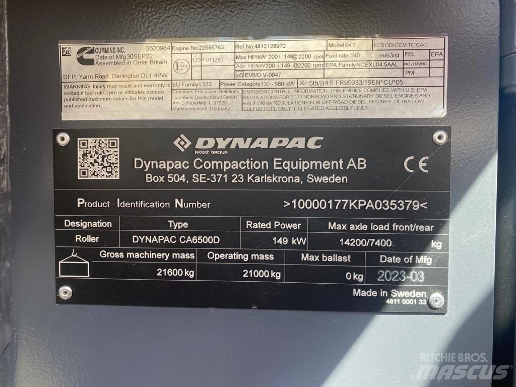 Dynapac CA 6500 D مداحل أحادية الأسطوانة