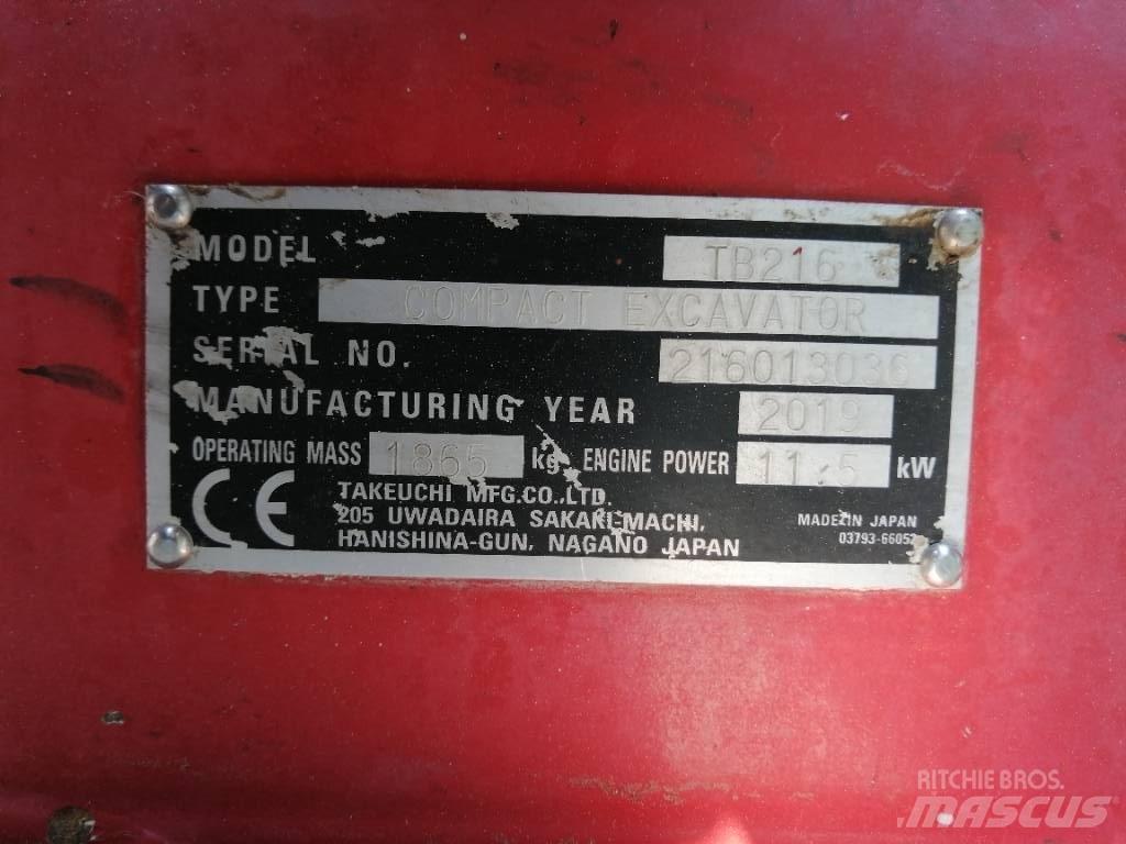 Takeuchi TB 216 حفارات صغيرة أقل من 7 طن (حفارات صغيرة)