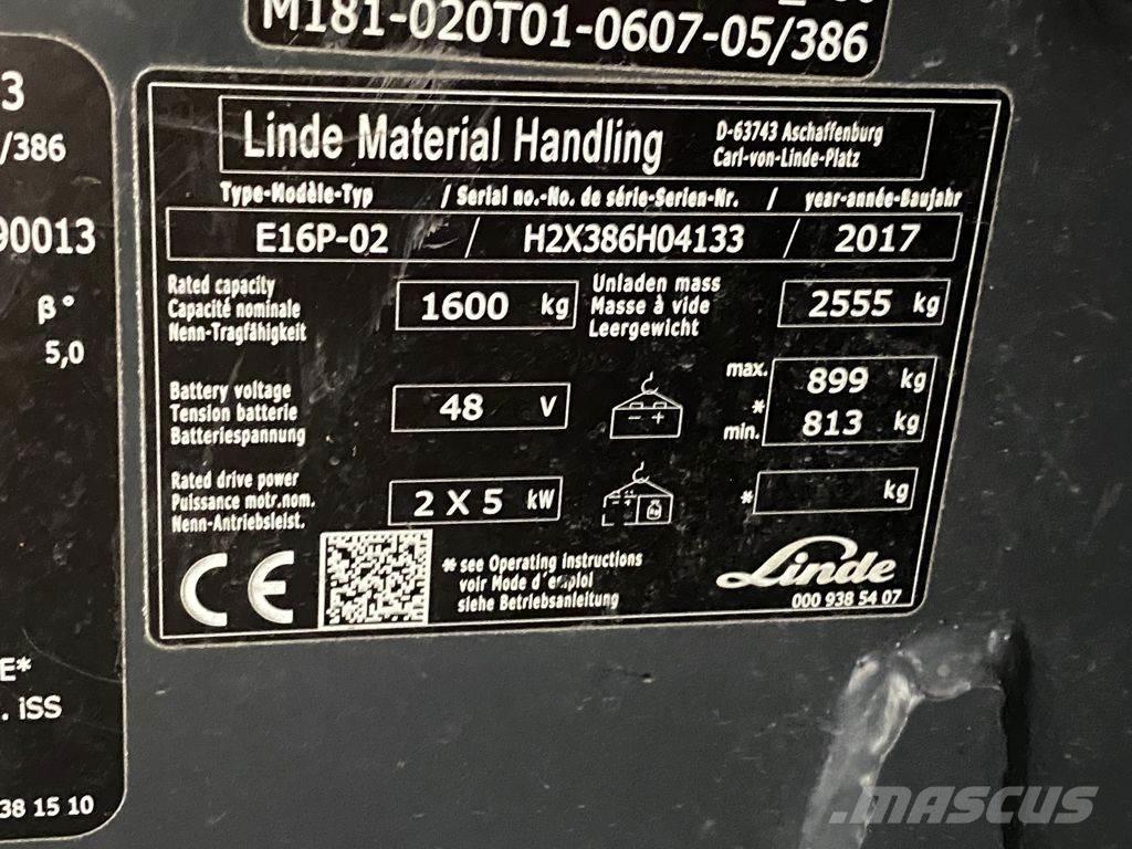 Linde E16P-02 شاحنات ذات رافعات شوكية تعمل بالكهرباء