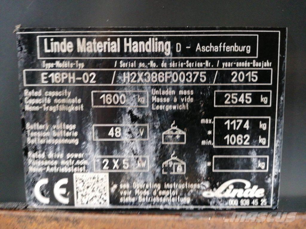 Linde E16PH-02 شاحنات ذات رافعات شوكية تعمل بالكهرباء