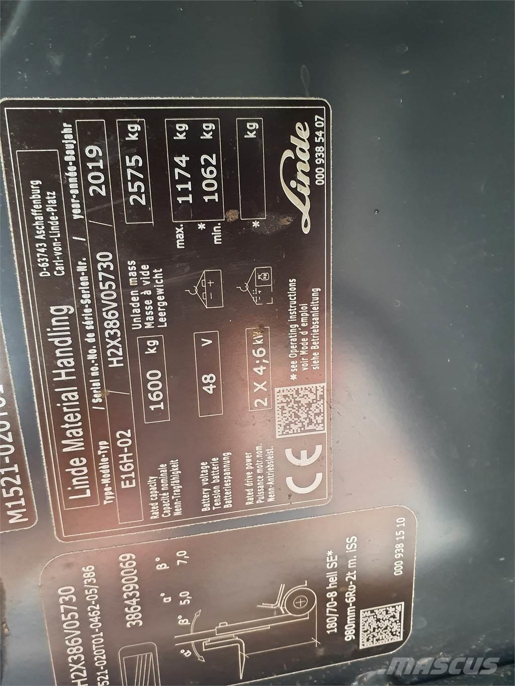 Linde E16 شاحنات ذات رافعات شوكية تعمل بالكهرباء