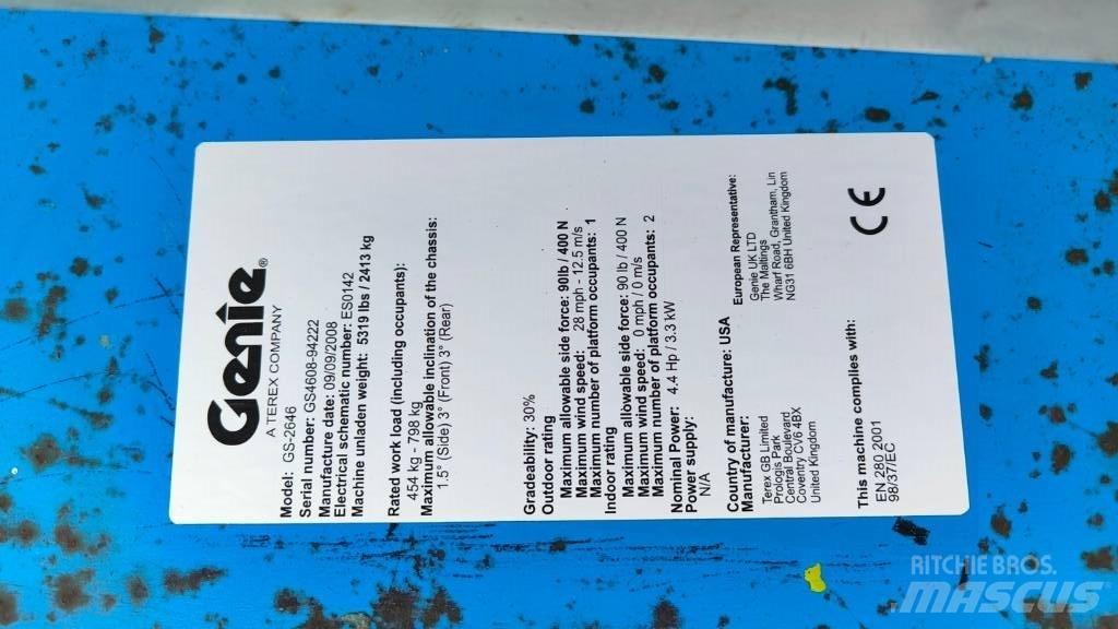Genie GS 2646 رافعات مقصية الشكل