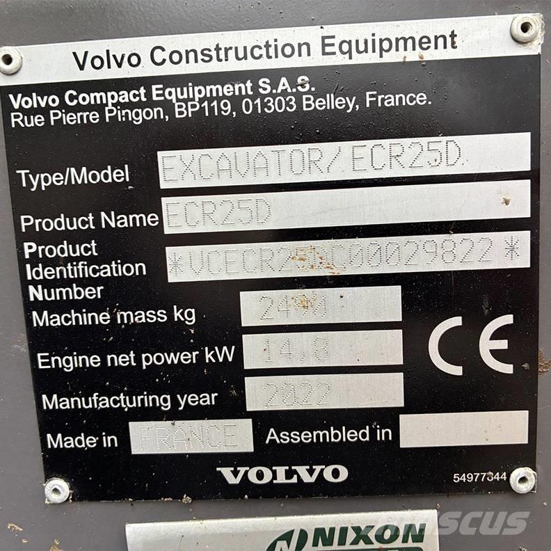 Volvo ECR25D حفارات صغيرة أقل من 7 طن (حفارات صغيرة)