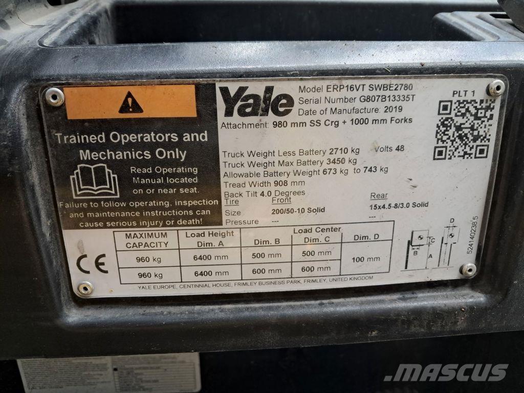 Yale ERP16VT شاحنات ذات رافعات شوكية تعمل بالكهرباء