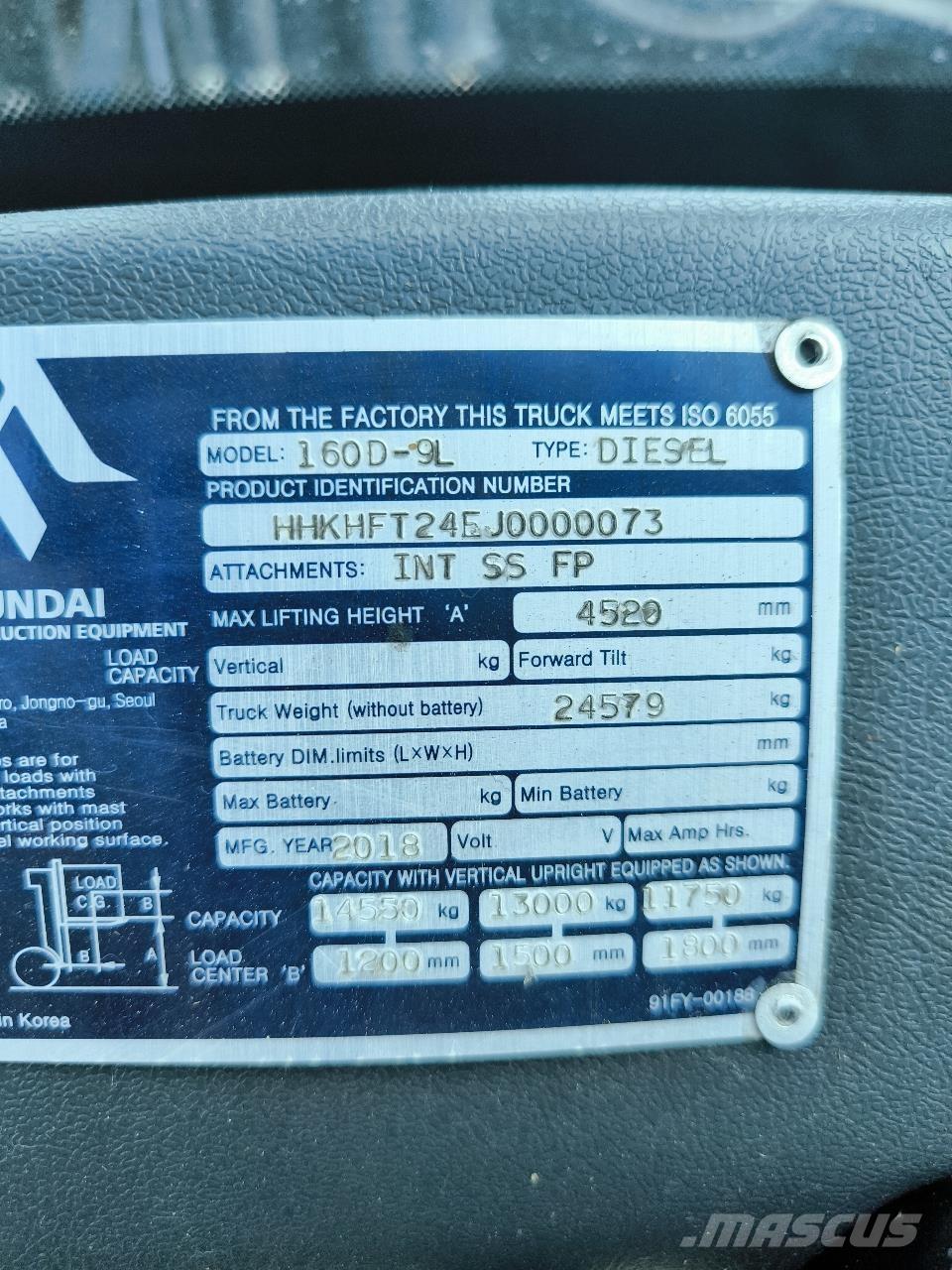 Hyundai 160D-9L رافعات شوكية مثبتة على شاحنات