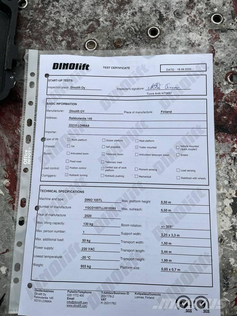 Dino 105TL المنصات الهوائية المثبتة على مقطورة