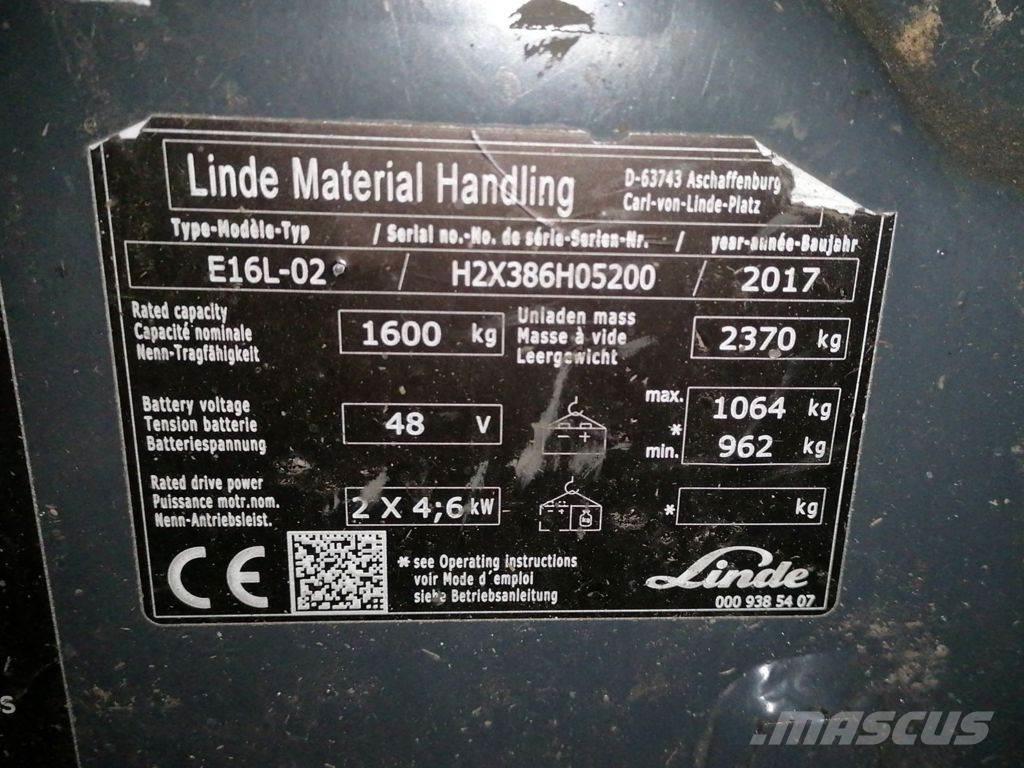 Linde E16L-02 شاحنات ذات رافعات شوكية تعمل بالكهرباء