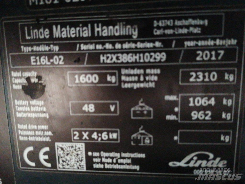 Linde E16L-02 شاحنات ذات رافعات شوكية تعمل بالكهرباء