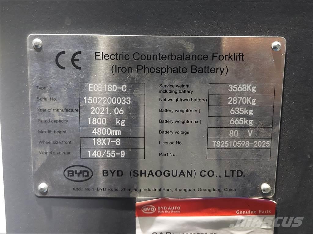 BYD ECB18DC شاحنات ذات رافعات شوكية تعمل بالكهرباء