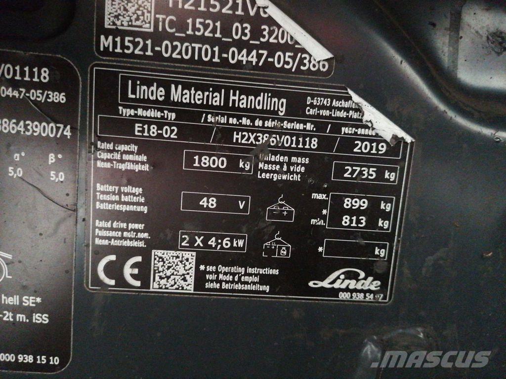 Linde E18-02 شاحنات ذات رافعات شوكية تعمل بالكهرباء