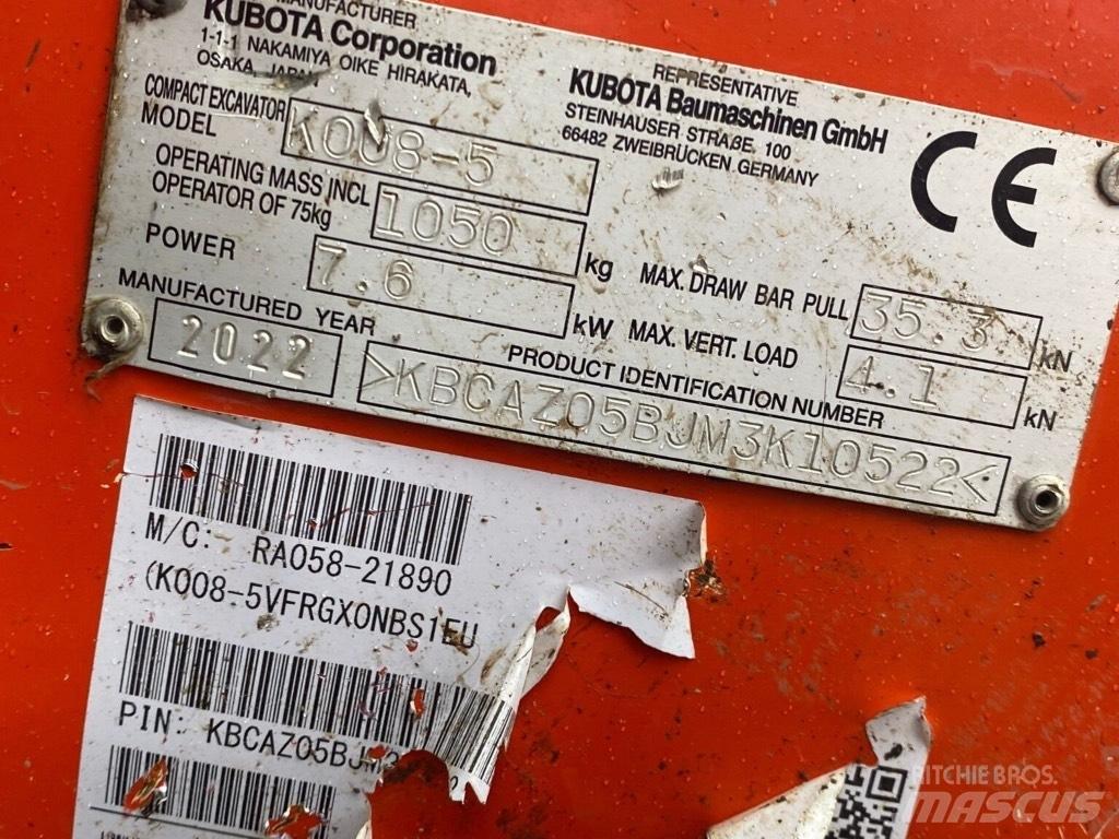 Kubota K008-5 حفارات صغيرة أقل من 7 طن (حفارات صغيرة)