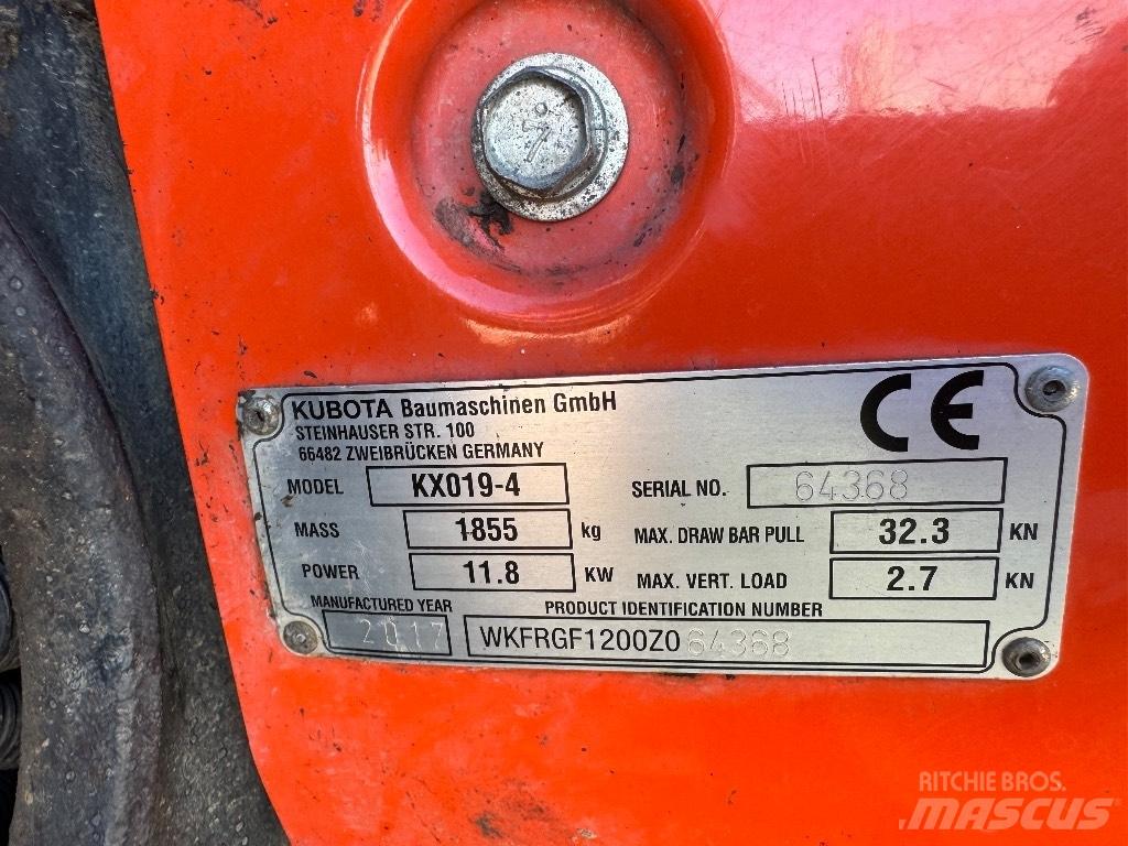 Kubota KX 019-4 حفارات صغيرة أقل من 7 طن (حفارات صغيرة)
