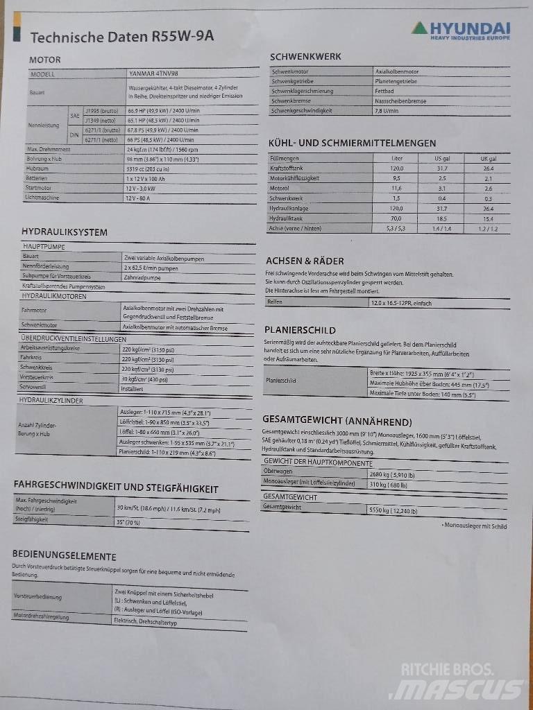 Hyundai 55W-9 حفارات بعجل