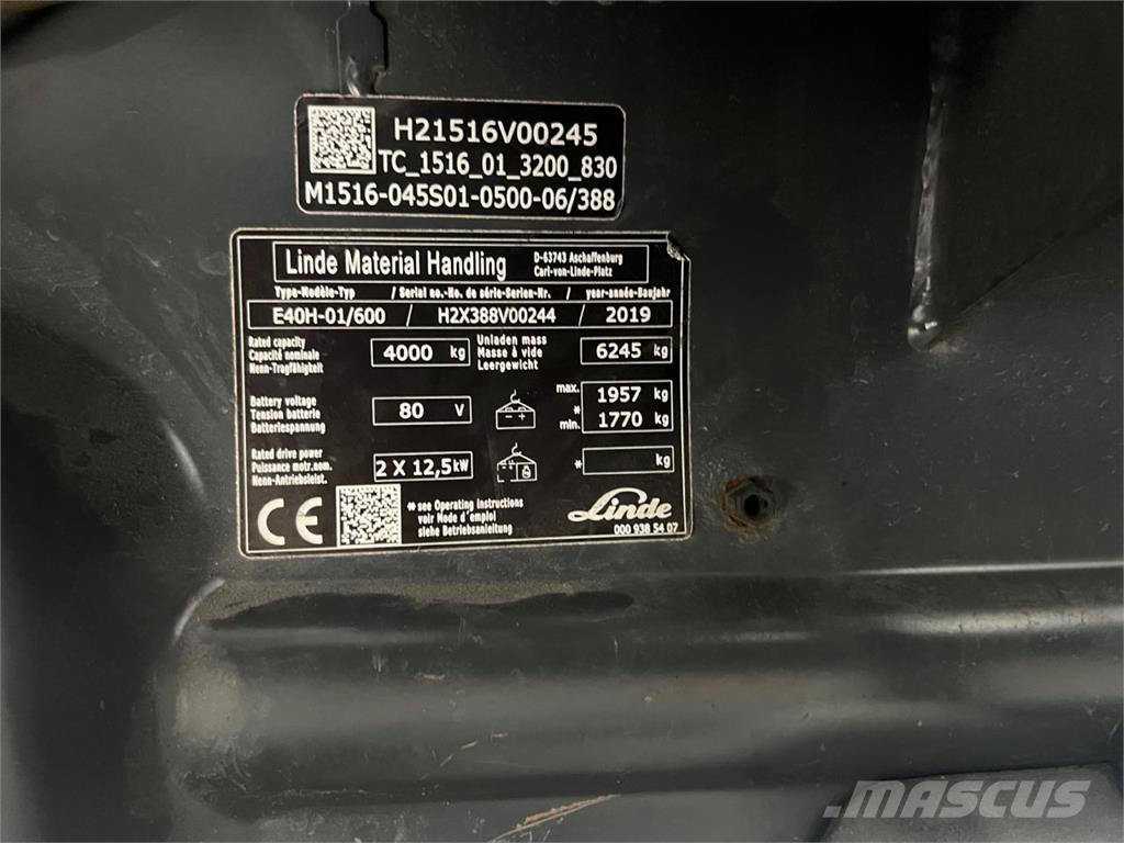 Linde E40H-01/600 شاحنات ذات رافعات شوكية تعمل بالكهرباء