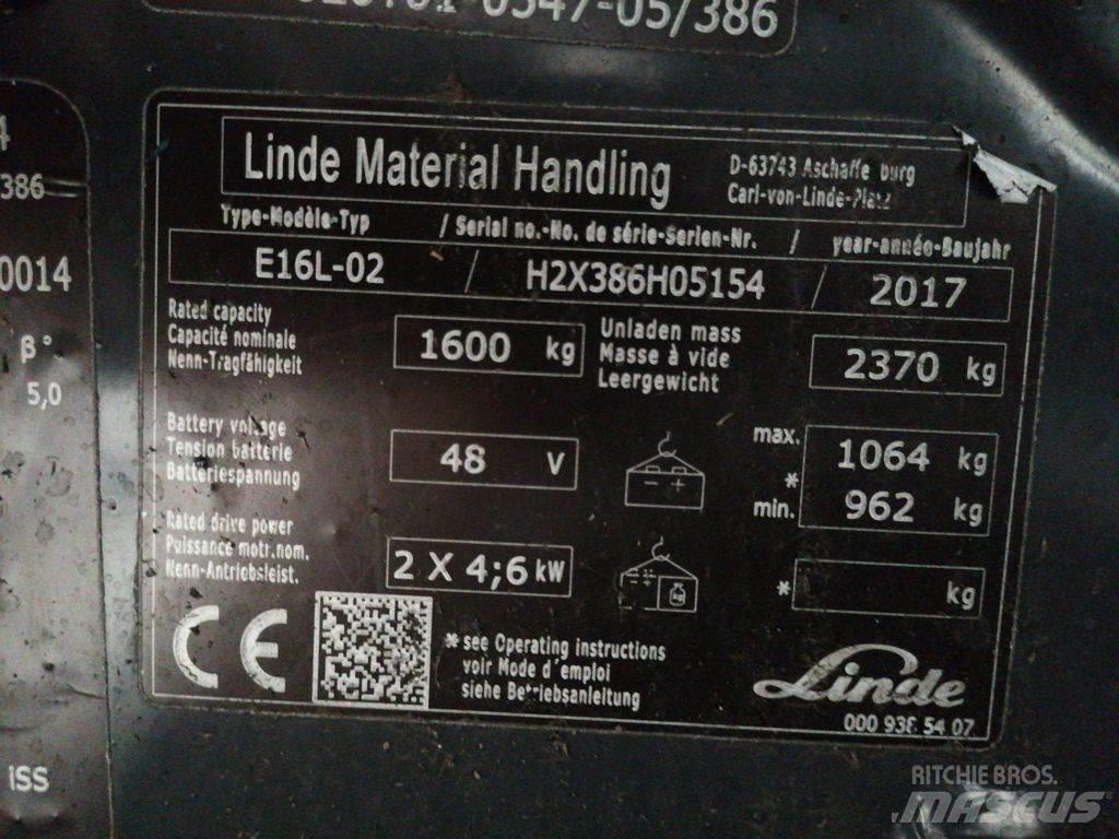 Linde E16L-02 شاحنات ذات رافعات شوكية تعمل بالكهرباء