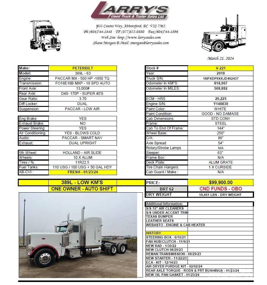 Peterbilt 389L وحدات الجر