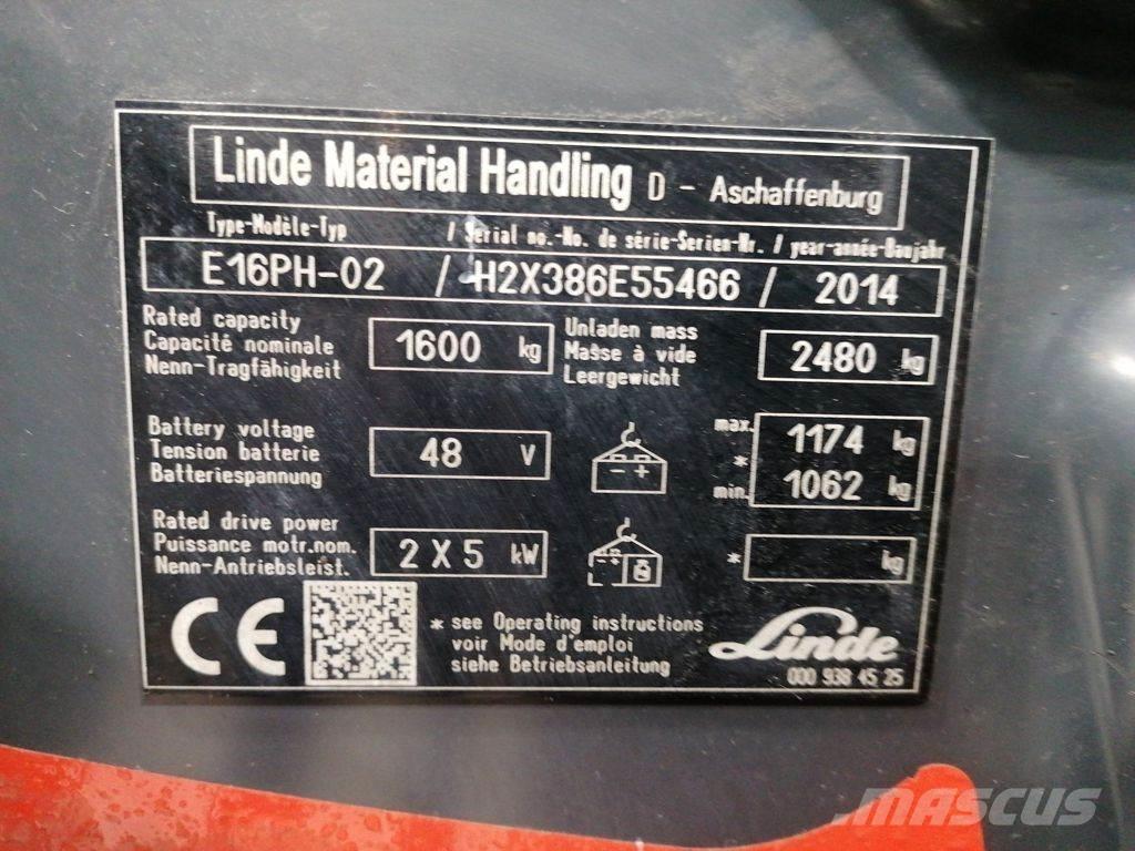 Linde E16PH-02 شاحنات ذات رافعات شوكية تعمل بالكهرباء