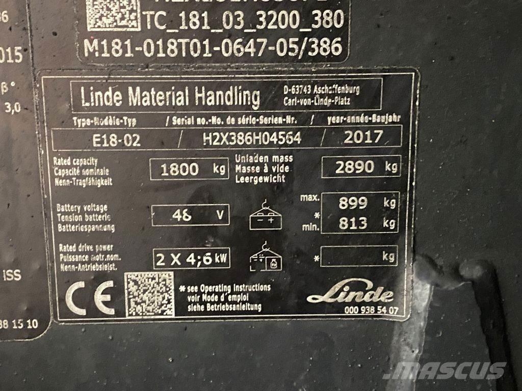 Linde E18-02 شاحنات ذات رافعات شوكية تعمل بالكهرباء