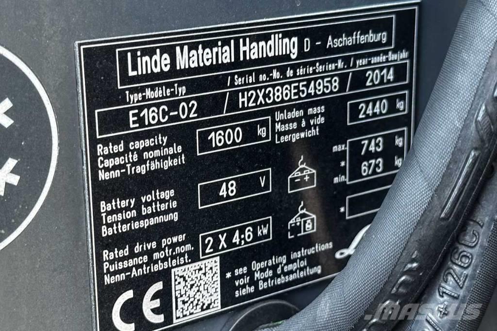 Linde E 16 C-02 شاحنات ذات رافعات شوكية تعمل بالكهرباء