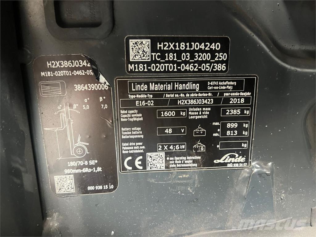 Linde E16 شاحنات ذات رافعات شوكية تعمل بالكهرباء