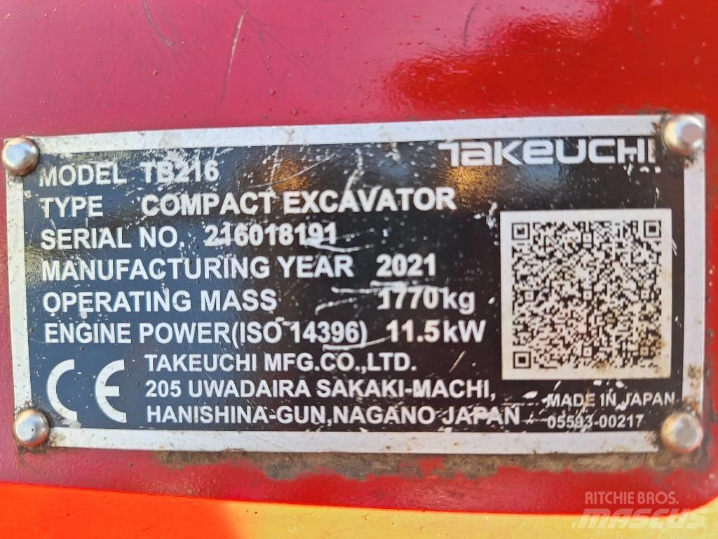 Takeuchi TB 216 حفارات صغيرة أقل من 7 طن (حفارات صغيرة)