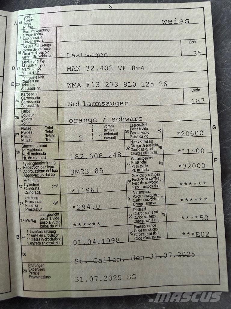 MAN 32.402 VF 8x4 شاحنات مزدوجة / خلخلة