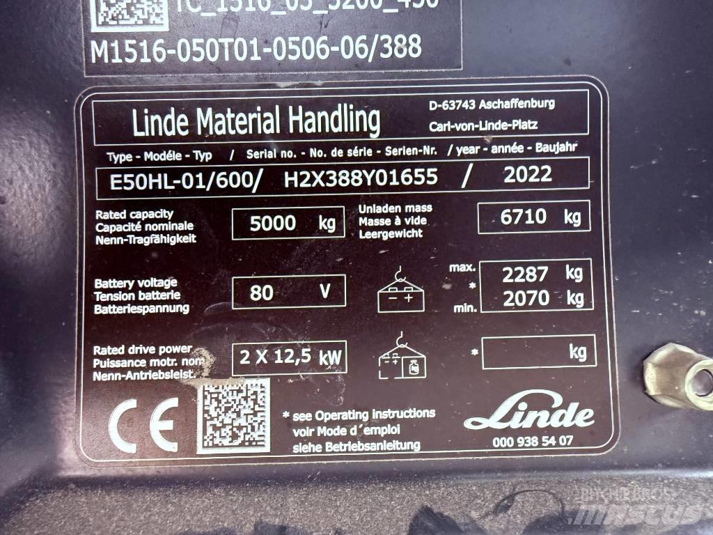 Linde E50/600HL/388 شاحنات ذات رافعات شوكية تعمل بالكهرباء