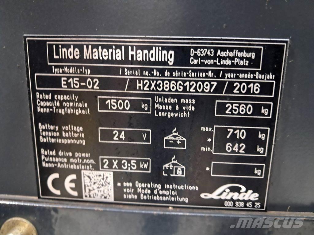 Linde E15-02 شاحنات ذات رافعات شوكية تعمل بالكهرباء